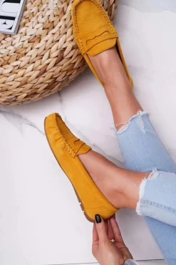 Best Boto Mokasyny Damskie Żółte Zamszowe Bolero