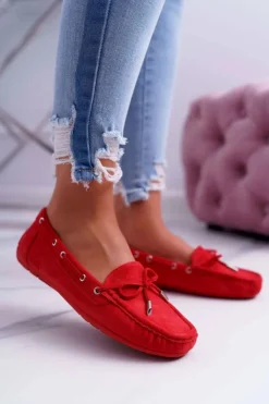 Damskie Boto Mokasyny Damskie Wygodne Eko-zamsz Czerwone Memfi