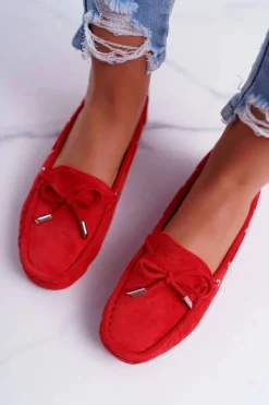 Damskie Boto Mokasyny Damskie Wygodne Eko-zamsz Czerwone Memfi