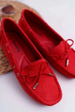 Damskie Boto Mokasyny Damskie Wygodne Eko-zamsz Czerwone Memfi