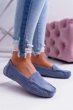 Boto Mokasyny Damskie Wygodne Eko-zamsz Niebieskie Lemma