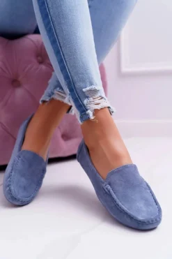 Boto Mokasyny Damskie Wygodne Eko-zamsz Niebieskie Lemma