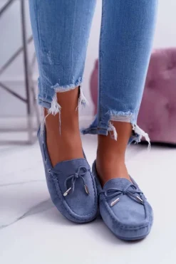 Damskie Boto Mokasyny Damskie Wygodne Eko-zamsz Niebieskie Memfi