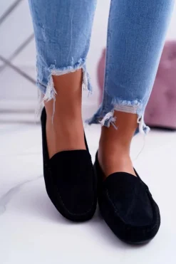 Hot Boto Mokasyny Damskie Wygodne Eko-zamsz Czarne Lemma