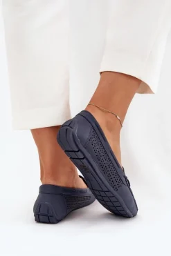 Damskie Boto Mokasyny Damskie Z Ażurowym Wzorem I Wiązaniem Granatowe Mirisa