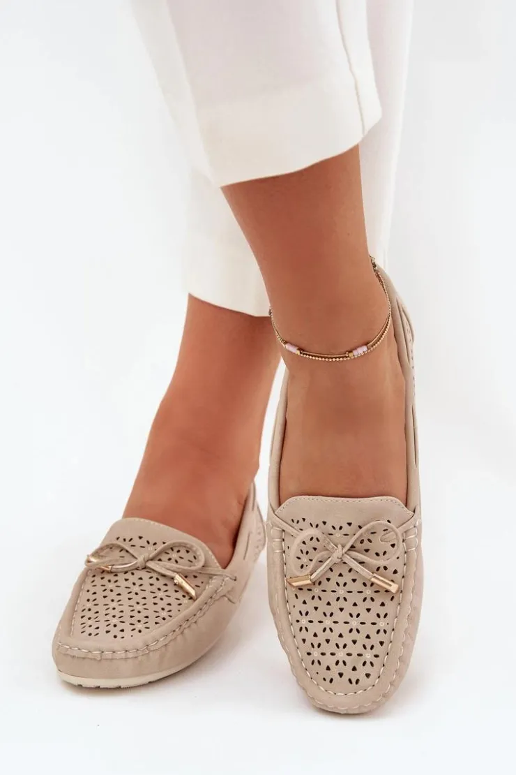 Online Boto Mokasyny Damskie Z Ażurowym Wzorem I Wiązaniem Beżowe Mirisa Beżowy