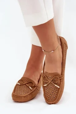 Damskie Boto Mokasyny Damskie Z Ażurowym Wzorem I Wiązaniem Camel Mirisa