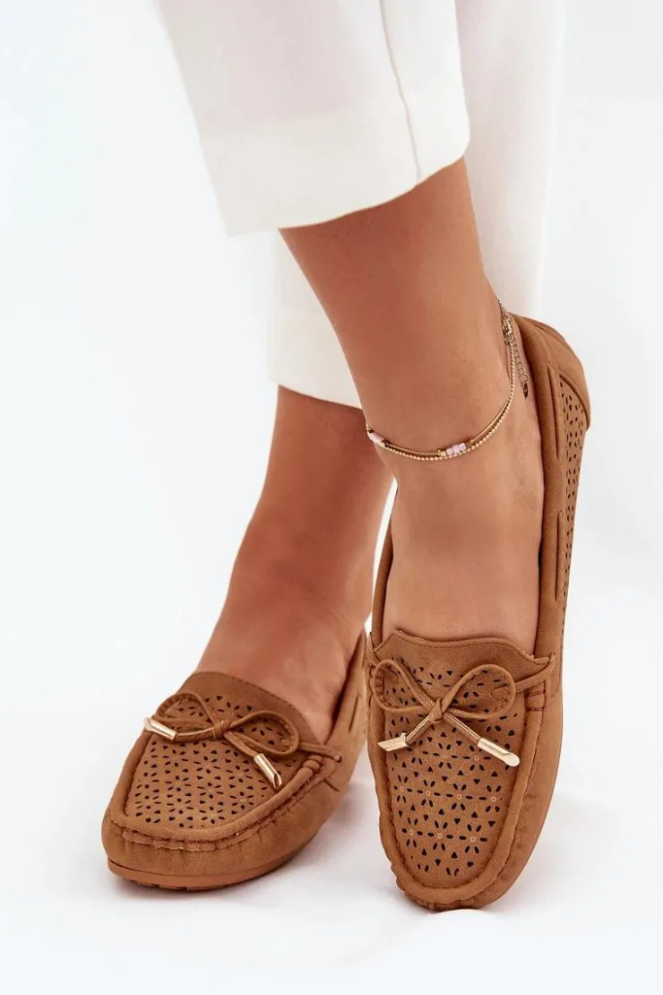 Damskie Boto Mokasyny Damskie Z Ażurowym Wzorem I Wiązaniem Camel Mirisa