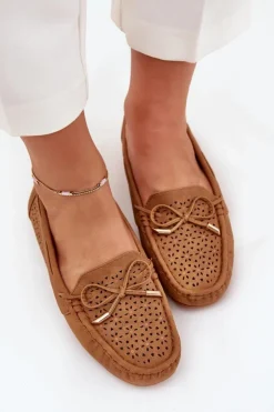 Damskie Boto Mokasyny Damskie Z Ażurowym Wzorem I Wiązaniem Camel Mirisa