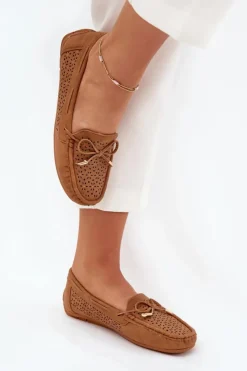 Damskie Boto Mokasyny Damskie Z Ażurowym Wzorem I Wiązaniem Camel Mirisa