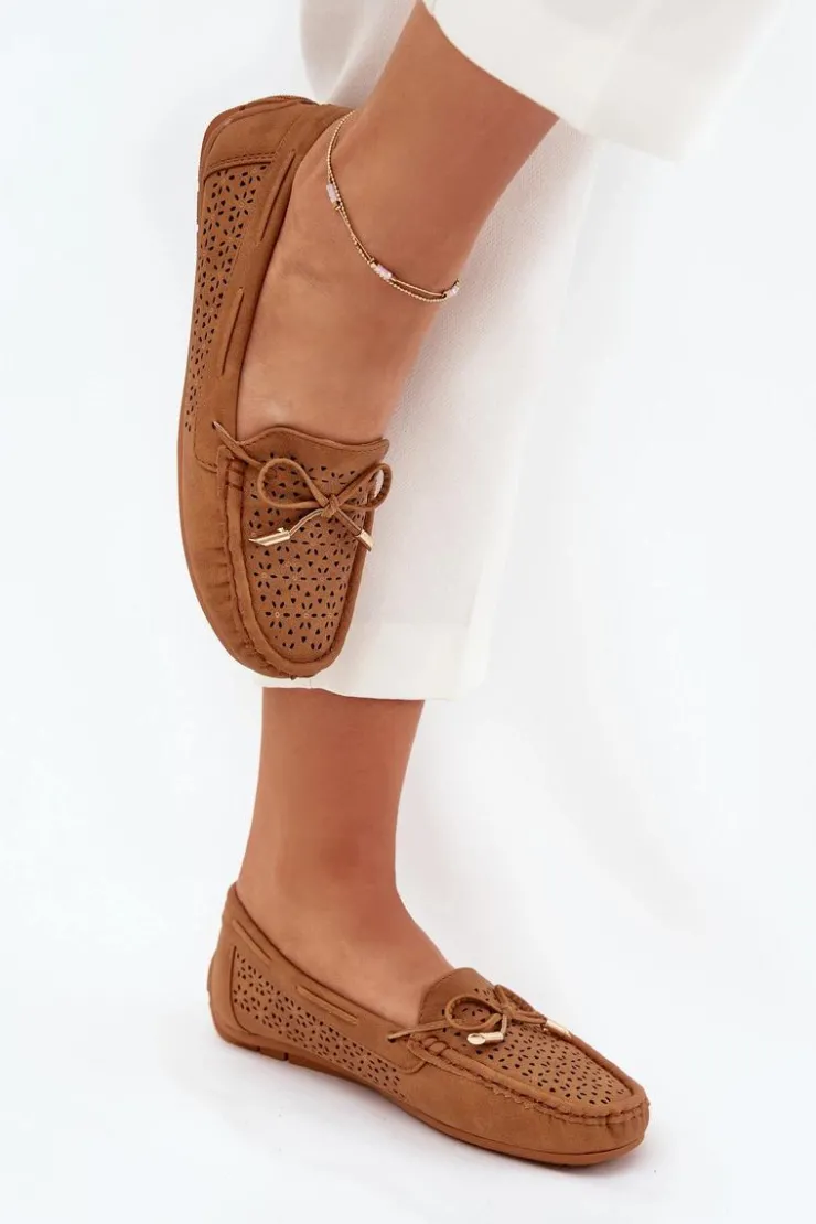 Damskie Boto Mokasyny Damskie Z Ażurowym Wzorem I Wiązaniem Camel Mirisa