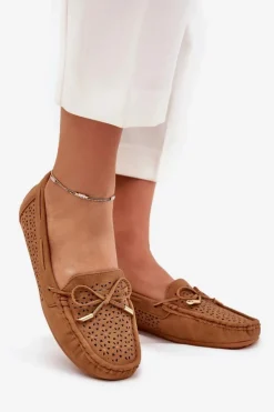 Damskie Boto Mokasyny Damskie Z Ażurowym Wzorem I Wiązaniem Camel Mirisa