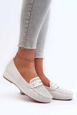 Sale Evento Mokasyny Damskie Z Ażurowym Wzorem Eko Skóry Zgaszona Białe Nassnema