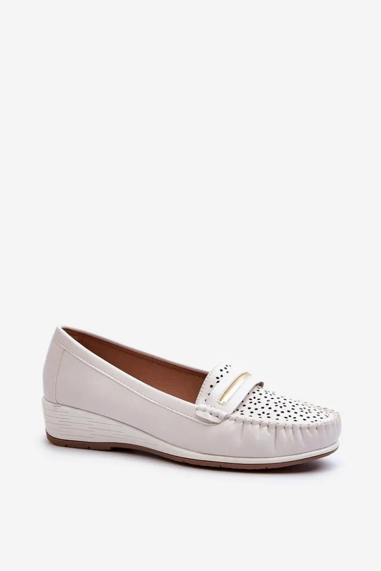 Sale Evento Mokasyny Damskie Z Ażurowym Wzorem Eko Skóry Zgaszona Białe Nassnema