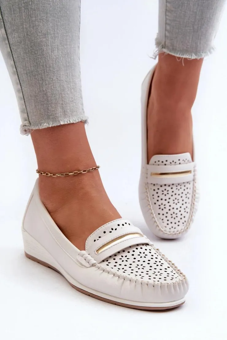 Sale Evento Mokasyny Damskie Z Ażurowym Wzorem Eko Skóry Zgaszona Białe Nassnema