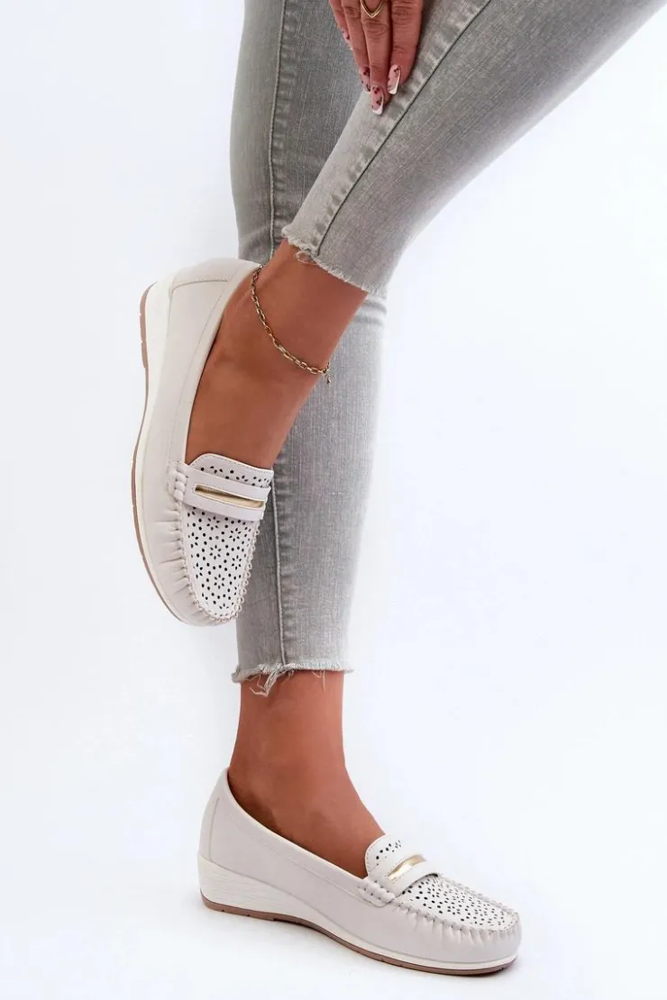 Sale Evento Mokasyny Damskie Z Ażurowym Wzorem Eko Skóry Zgaszona Białe Nassnema