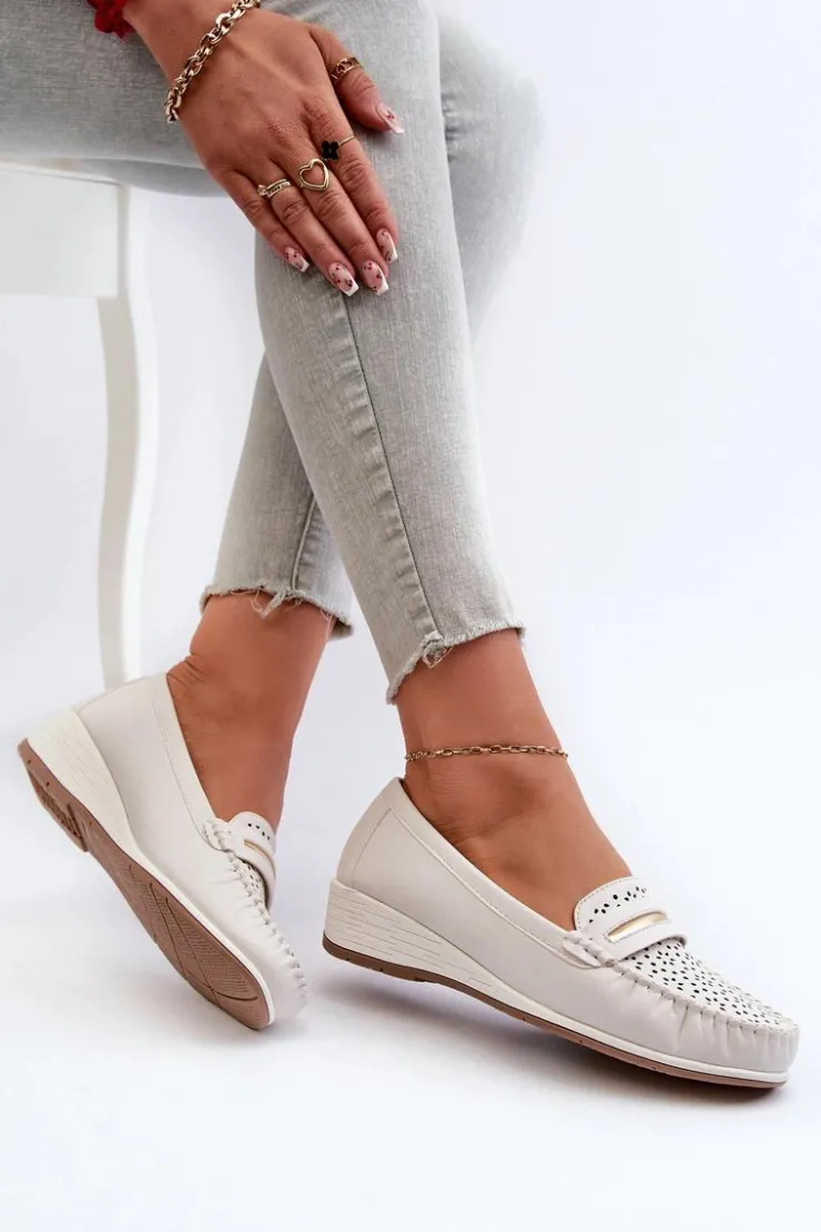 Sale Evento Mokasyny Damskie Z Ażurowym Wzorem Eko Skóry Zgaszona Białe Nassnema