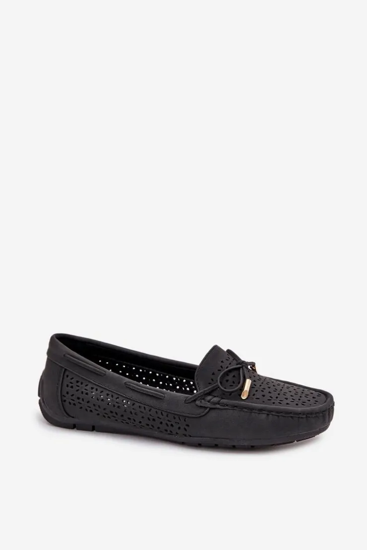 Boto Loafersy Damskie|Mokasyny Damskie Skórzane*Mokasyny Damskie Z Ażurowym Wzorem I Wiązaniem Czarne Mirisa Czarny