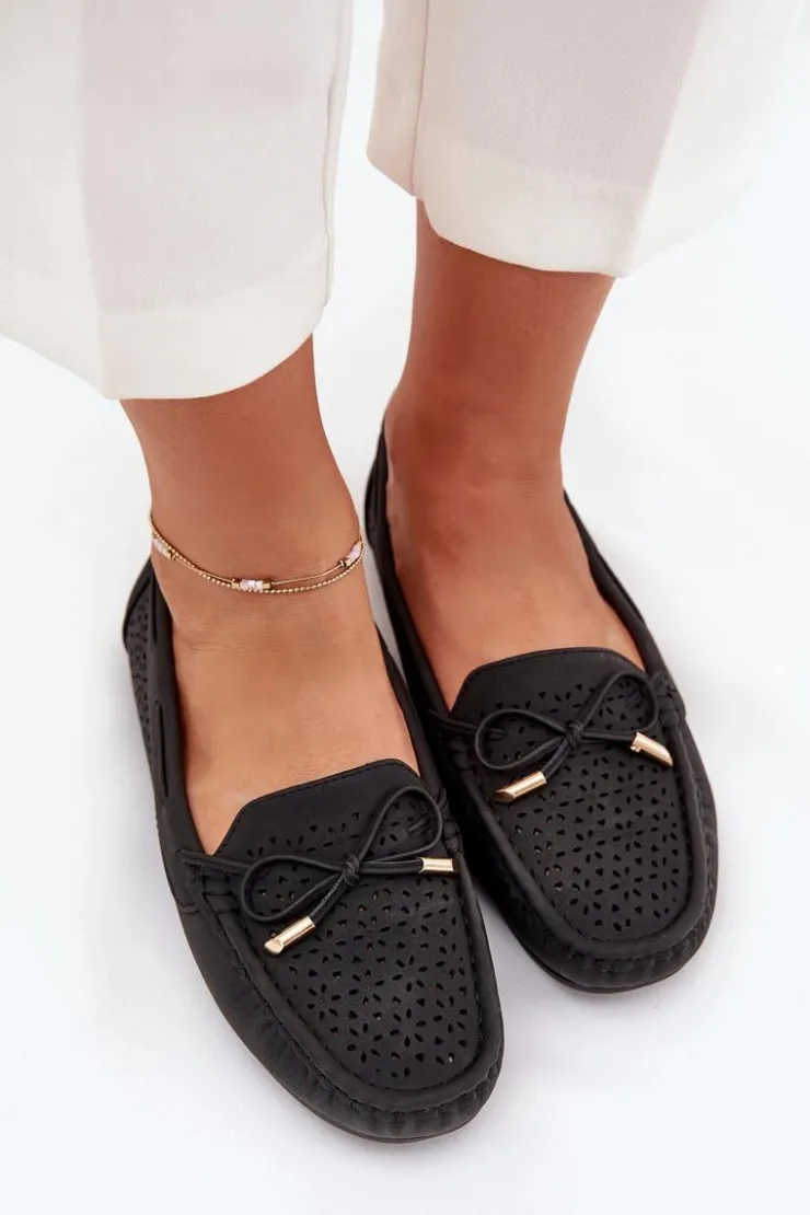Boto Loafersy Damskie|Mokasyny Damskie Skórzane*Mokasyny Damskie Z Ażurowym Wzorem I Wiązaniem Czarne Mirisa Czarny