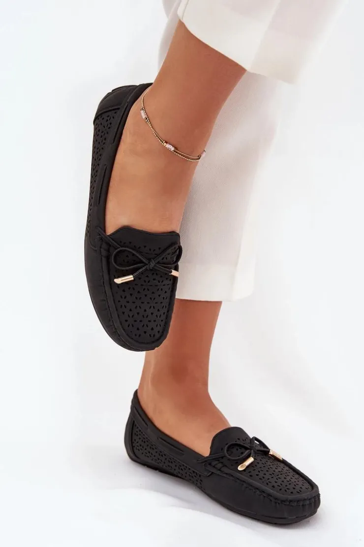 Boto Loafersy Damskie|Mokasyny Damskie Skórzane*Mokasyny Damskie Z Ażurowym Wzorem I Wiązaniem Czarne Mirisa Czarny