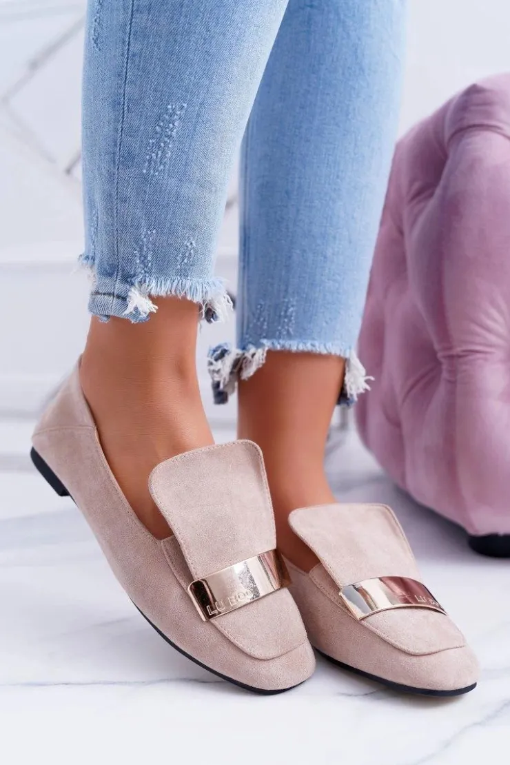 Boto Mokasyny Damskie Zamszowe*Mokasyny Damskie Z Blaszką Złote Lordsy Beż Lu Boo Harlem