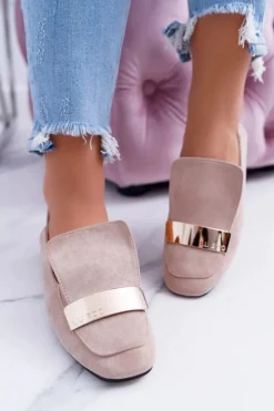 Boto Mokasyny Damskie Zamszowe*Mokasyny Damskie Z Blaszką Złote Lordsy Beż Lu Boo Harlem