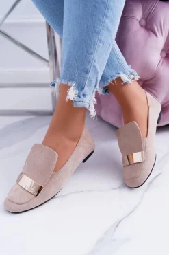 Boto Mokasyny Damskie Zamszowe*Mokasyny Damskie Z Blaszką Złote Lordsy Beż Lu Boo Harlem