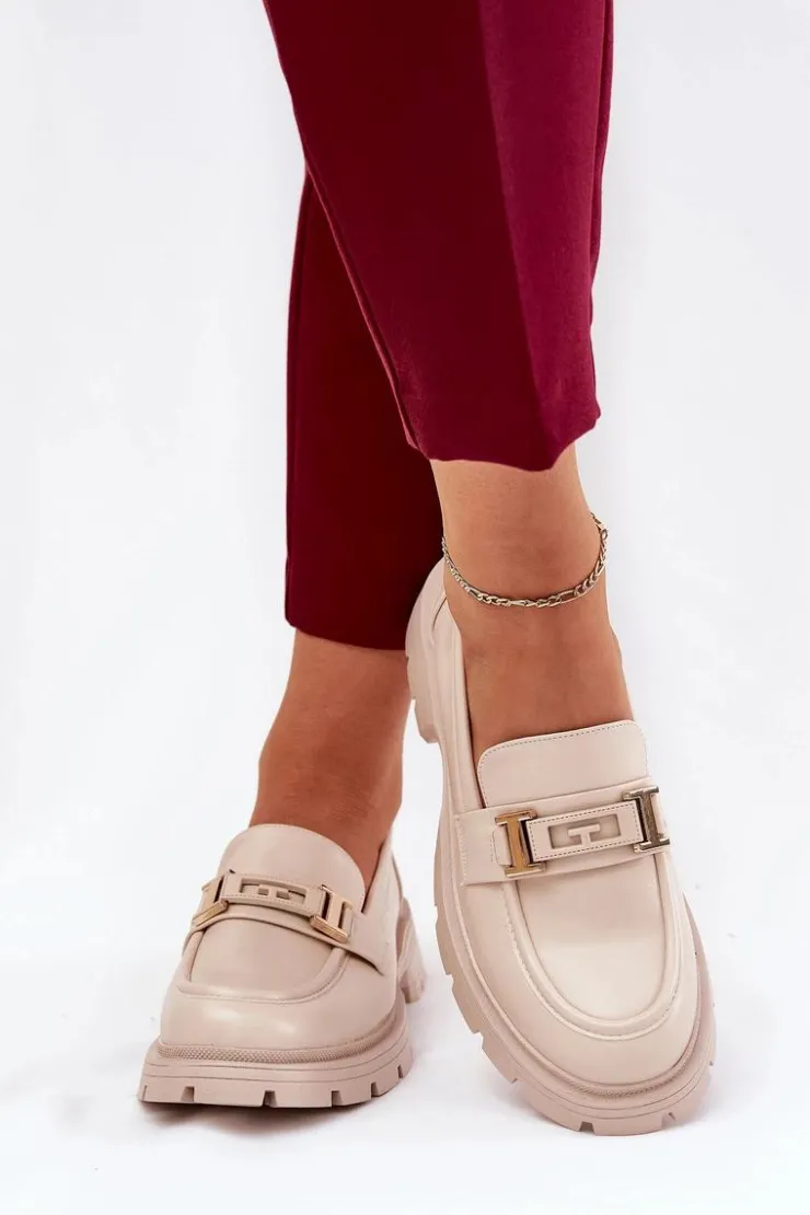 Outlet Boto Mokasyny Damskie Z Eko Skóry Beżowe Lomnela