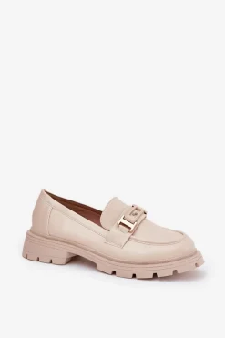 Outlet Boto Mokasyny Damskie Z Eko Skóry Beżowe Lomnela