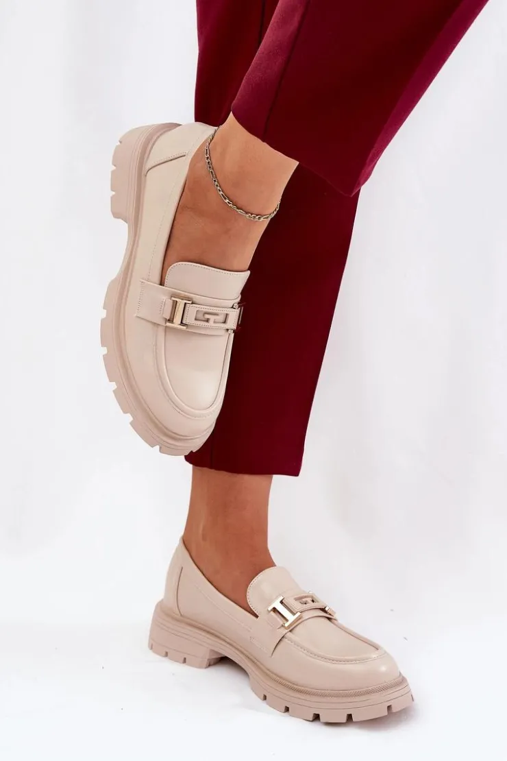 Outlet Boto Mokasyny Damskie Z Eko Skóry Beżowe Lomnela