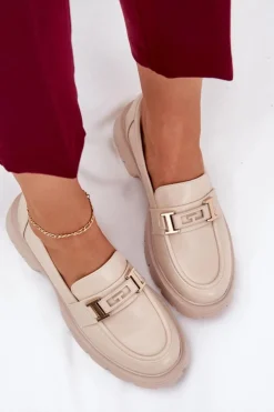 Outlet Boto Mokasyny Damskie Z Eko Skóry Beżowe Lomnela