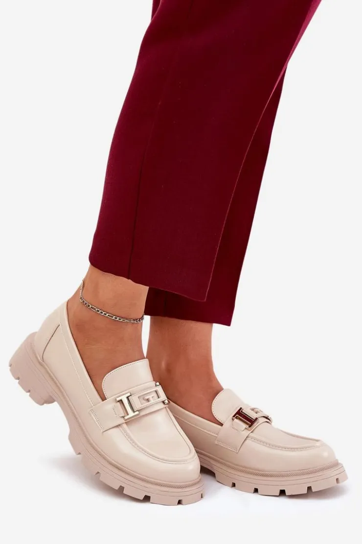 Outlet Boto Mokasyny Damskie Z Eko Skóry Beżowe Lomnela