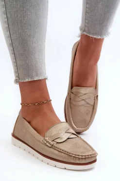 Hot Evento Mokasyny Damskie Z Eko Skóry Złote Nestalia Złoty