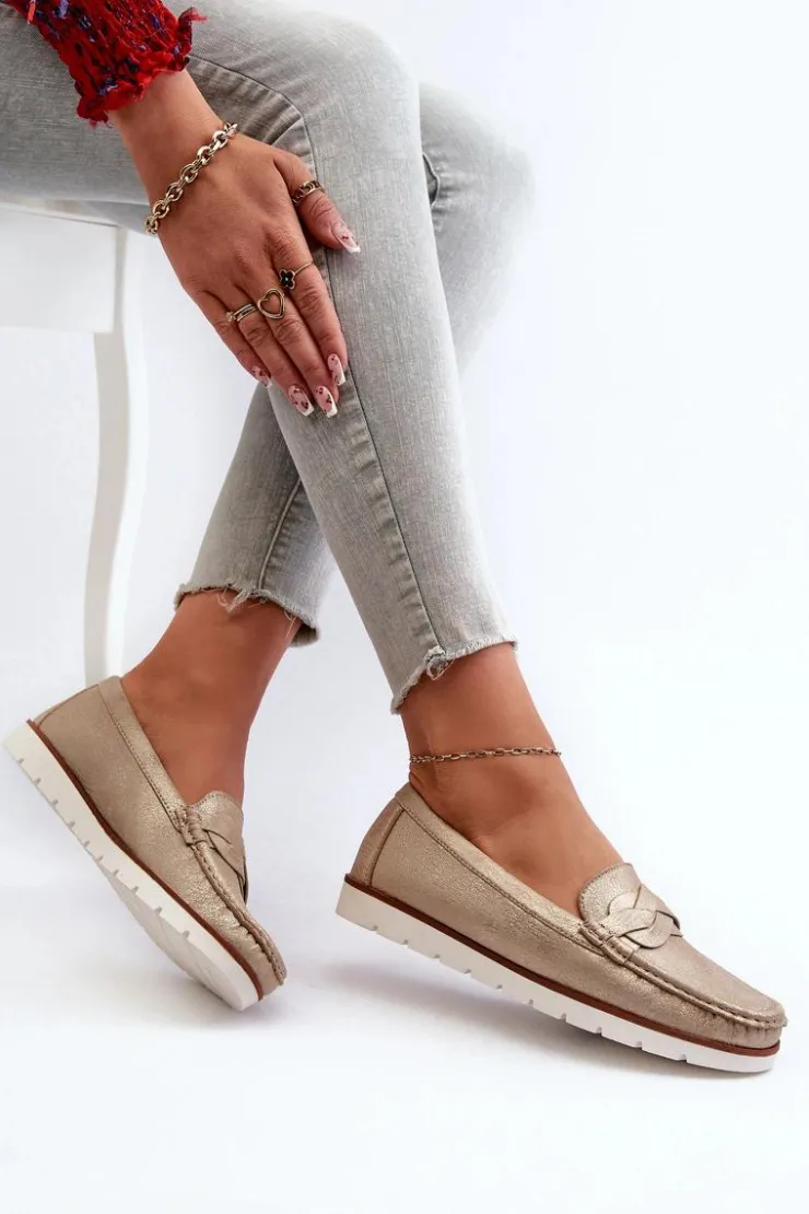 Hot Evento Mokasyny Damskie Z Eko Skóry Złote Nestalia Złoty