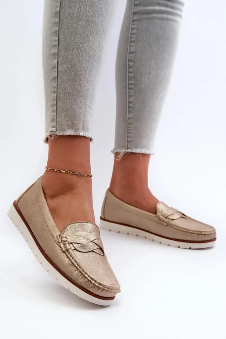 Hot Evento Mokasyny Damskie Z Eko Skóry Złote Nestalia Złoty
