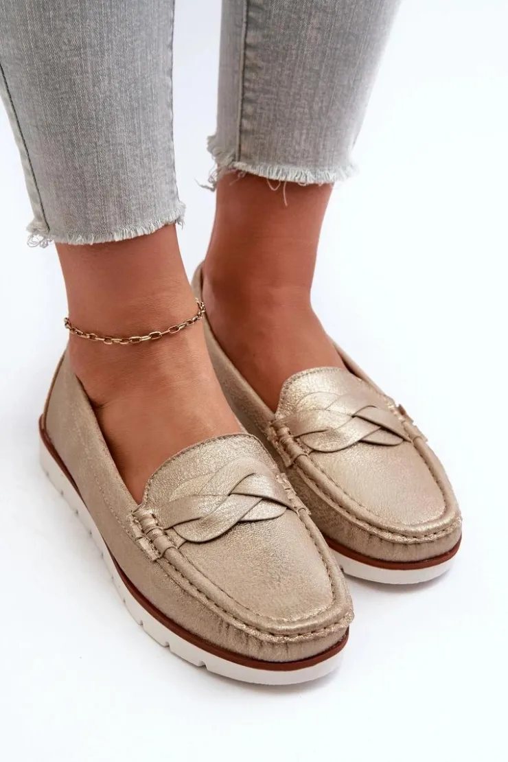 Hot Evento Mokasyny Damskie Z Eko Skóry Złote Nestalia Złoty