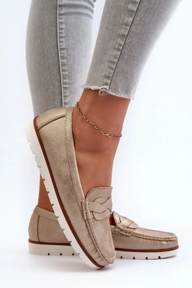 Hot Evento Mokasyny Damskie Z Eko Skóry Złote Nestalia Złoty