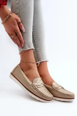 Hot Evento Mokasyny Damskie Z Eko Skóry Złote Nestalia Złoty