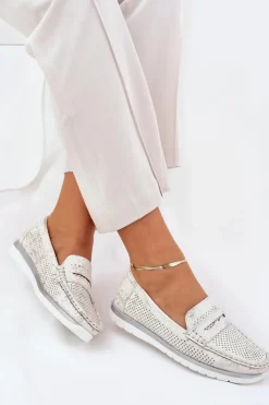 Damskie Evento Mokasyny Damskie Z Eko Skóry Srebrne Bralithia