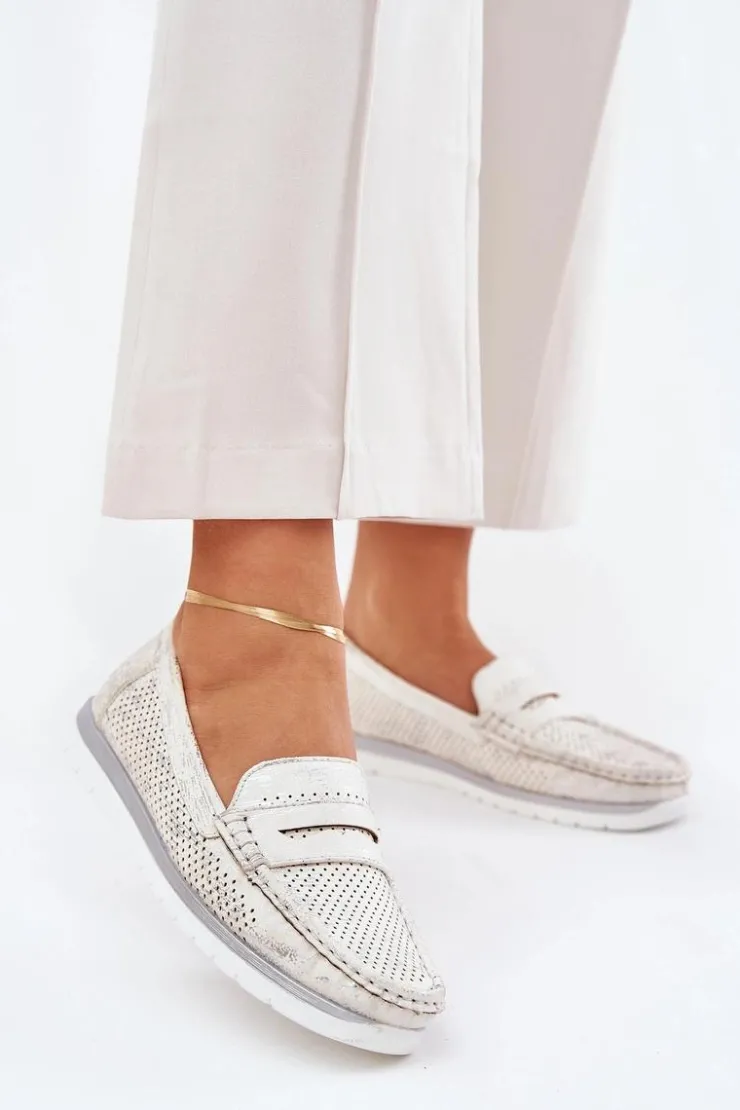 Damskie Evento Mokasyny Damskie Z Eko Skóry Srebrne Bralithia