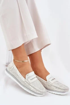 Damskie Evento Mokasyny Damskie Z Eko Skóry Srebrne Bralithia