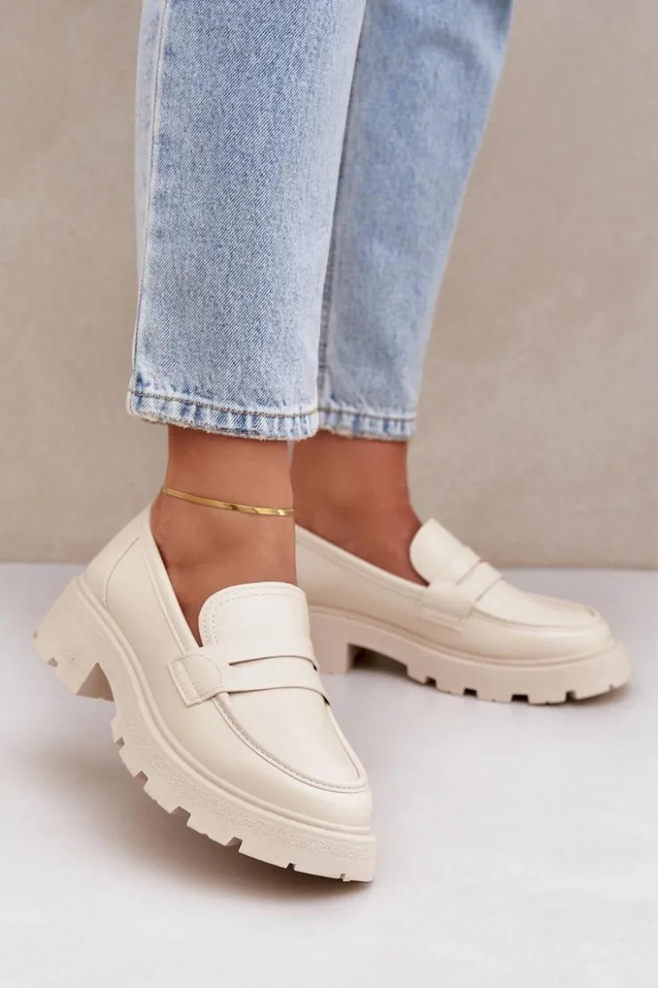 Damskie Boto Mokasyny Damskie Z Eko Skóry Jasnobeżowe Sendall