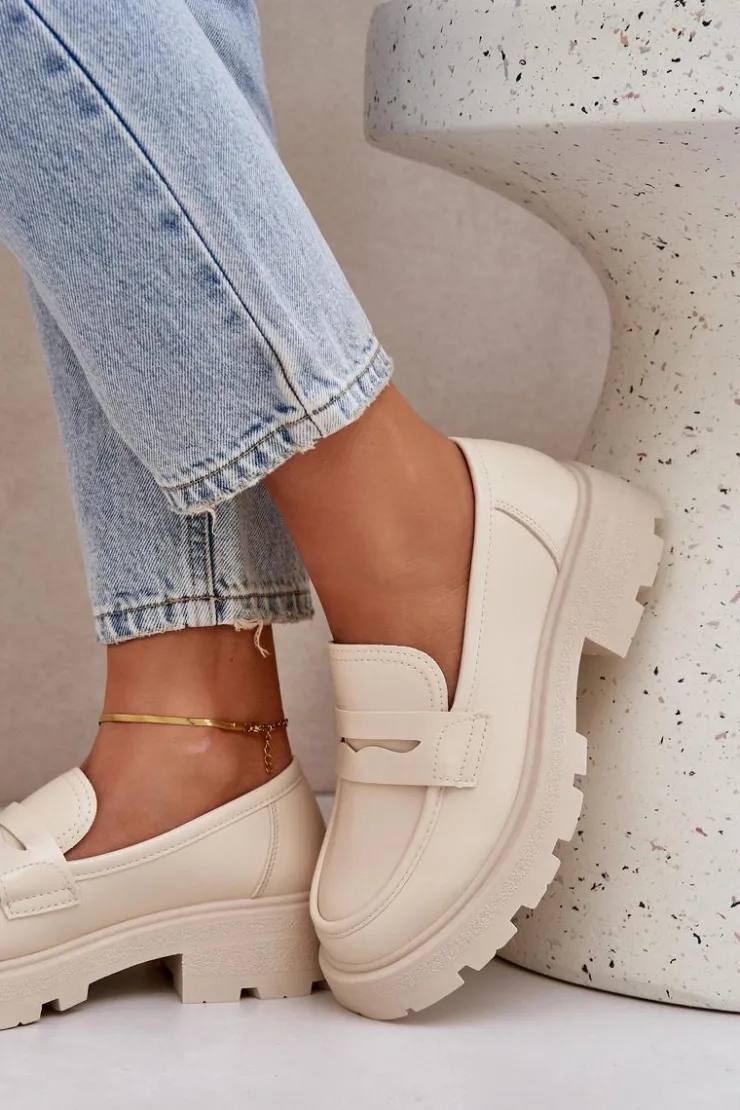 Damskie Boto Mokasyny Damskie Z Eko Skóry Jasnobeżowe Sendall