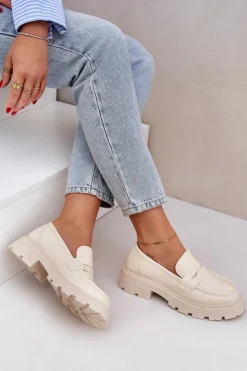 Damskie Boto Mokasyny Damskie Z Eko Skóry Jasnobeżowe Sendall