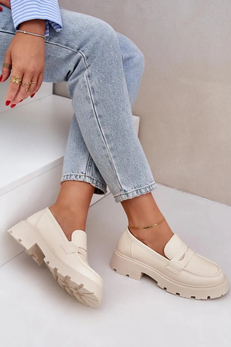 Damskie Boto Mokasyny Damskie Z Eko Skóry Jasnobeżowe Sendall