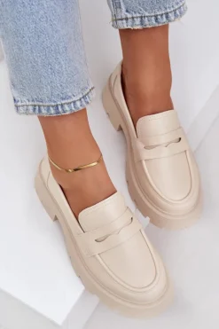 Damskie Boto Mokasyny Damskie Z Eko Skóry Jasnobeżowe Sendall