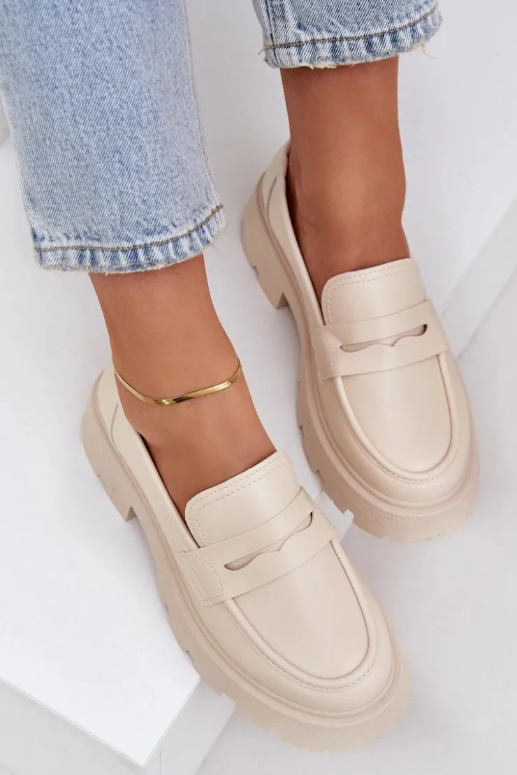 Damskie Boto Mokasyny Damskie Z Eko Skóry Jasnobeżowe Sendall