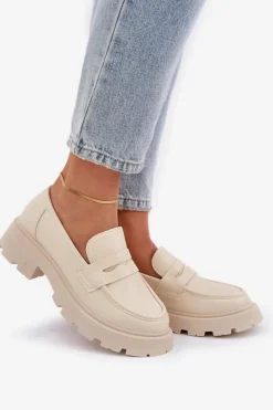 Damskie Boto Mokasyny Damskie Z Eko Skóry Jasnobeżowe Sendall