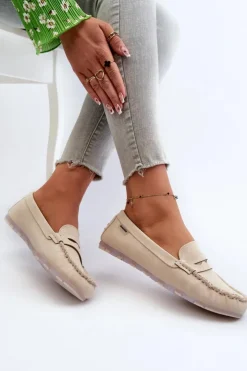 Damskie Boto Mokasyny Damskie Z Eko Skóry Jasnobeżowe Celoria