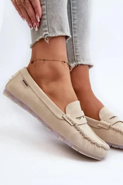 Damskie Boto Mokasyny Damskie Z Eko Skóry Jasnobeżowe Celoria